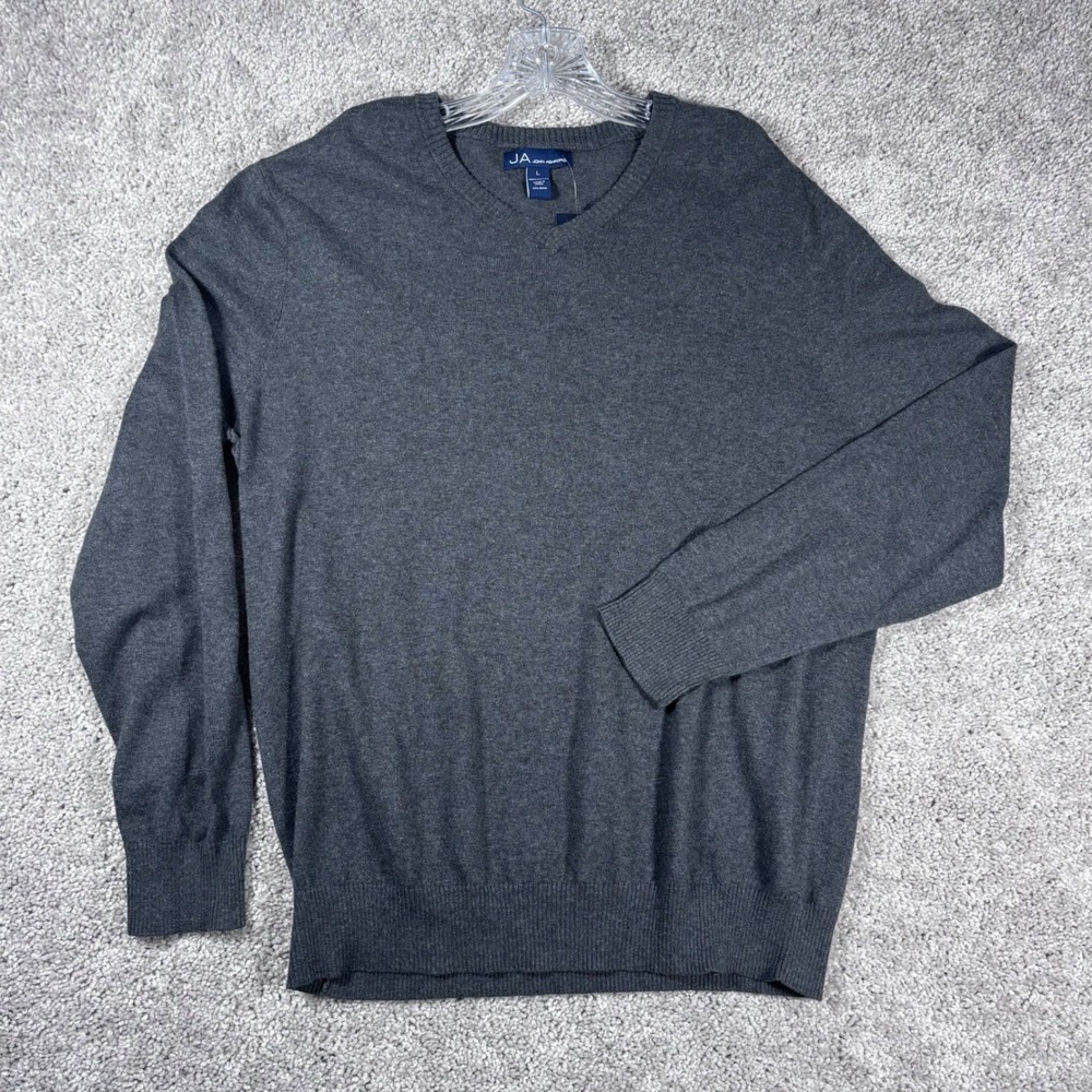 John Ashford Mens V Neck Sweater Charcoal Cotton‎ Blend Size L New With Tags